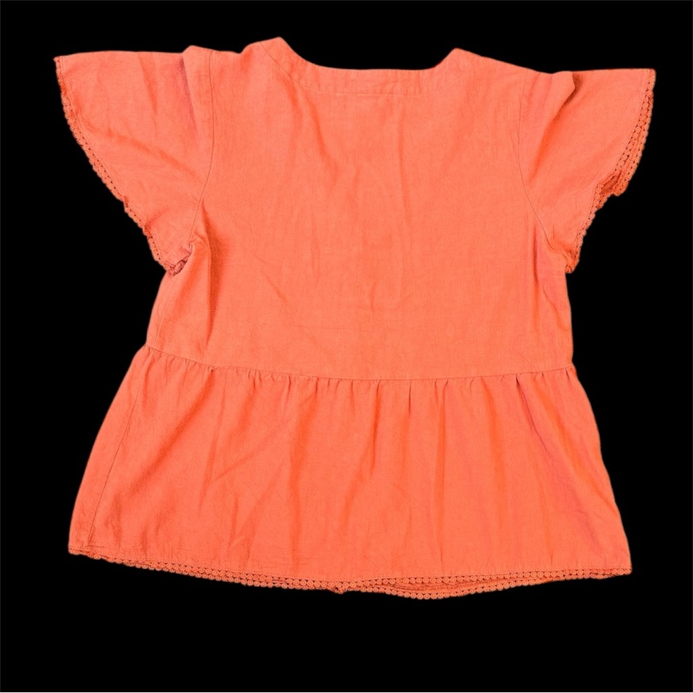 Emery Rose Rust Orange Button Blouse with Lace Trim - Picture 5 of 5